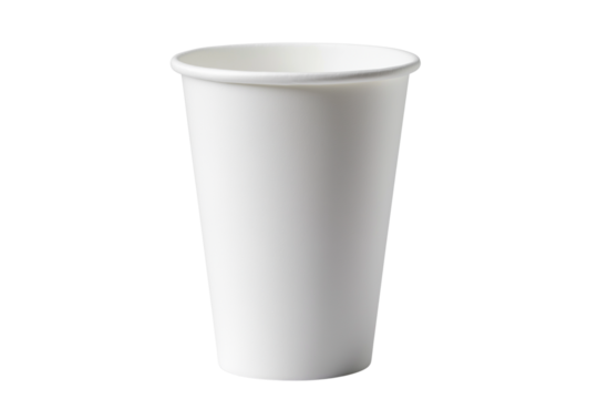White Disposable Paper Cup Isolated on Transparent Background. Empty White Paper Cup Isolated PNG.