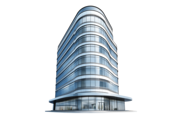 Architectural High-Rise Shopping Center Isolated on Transparent Background. Modern Office Building Exterior PNG Isolated.