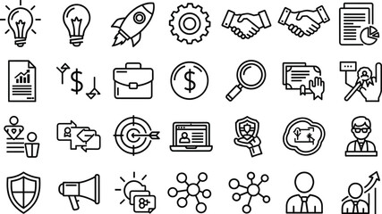 Business and finance icon vector set, professional line symbols, editable design elements, commercial-ready, print-ready, premium  