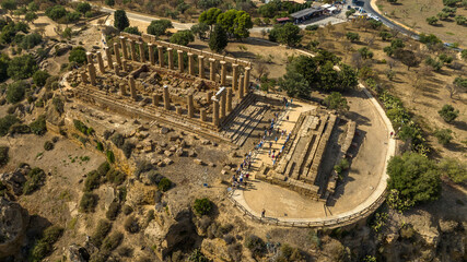 Aerial view of the Temple of Hera (or Roman Juno), located in Agrigento, Sicily, Italy. Known as Temple D, it's a Greek temple in the Valley of the Temples, a section of the ancient Greek city of Akra