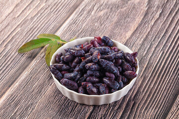Sweet juicy ripe honeysuckle berries