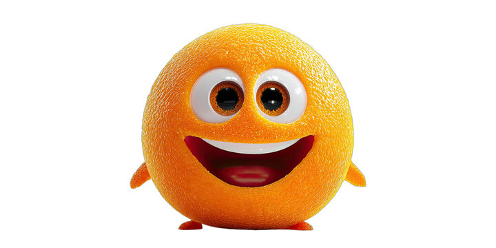A cheerful, round orange character with big eyes, a wide smile, and tiny limbs
