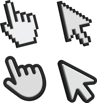 mouse cursor icon set 3d outline pointer hand click arrow graphic ui ux web design elements