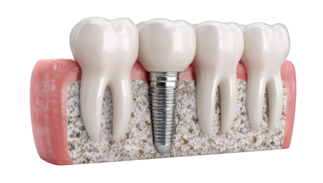 Cross-section showing dental implant replacing a missing tooth root