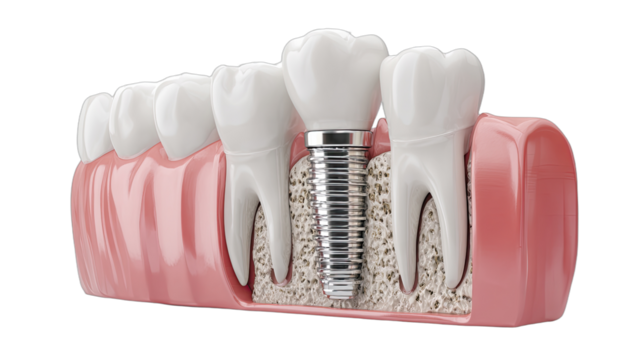 Dental implant cross-section shows tooth root replacement in jawbone