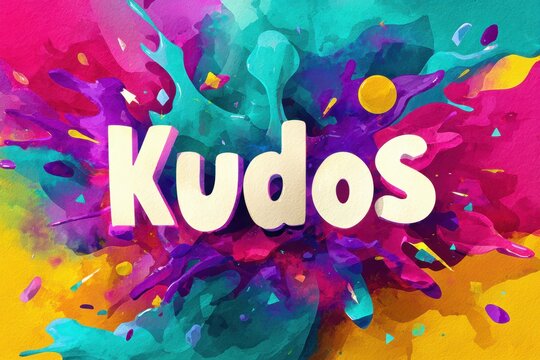 Vibrant Splash Art Highlighting the Word Kudos in Bright Tones