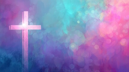 Obraz premium Vivid cross illustration on gradient background with copy space on the right