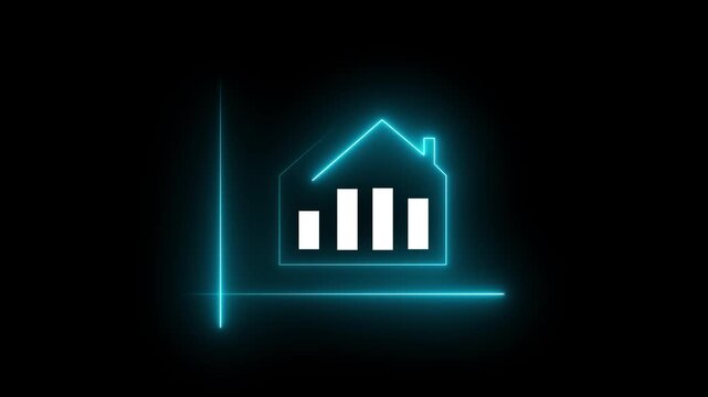 Glowing neon line home with lightning bolt symbolizing home power and energy concept. Electric house neon sign. Sustainable energy idea concept. Charging icon and power icon animation. 4k