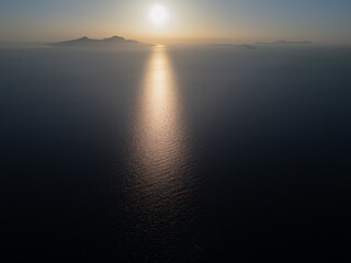 Aerial view of Knidos Lighthouse on the rocky coast near Datça, Turkey. View on Greece islands.