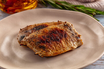 Roasted pork schnitzel steak piece
