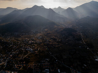 Datça, Turkey aerial drone view – coastal town, sea, and mountains panorama