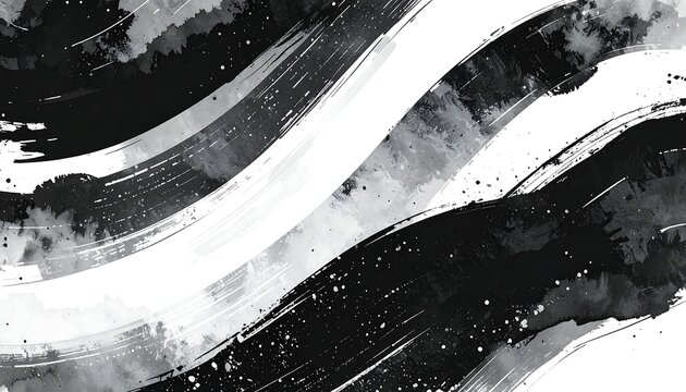 Abstract waves of black, white, and gray flow dynamically with a textured, brushstroke-like appearance and blurred edges