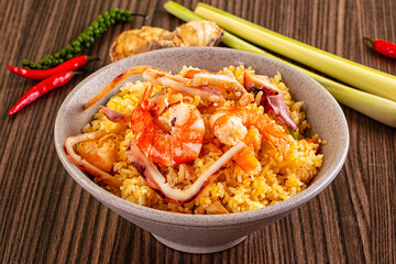 Asian fried rice with seafood