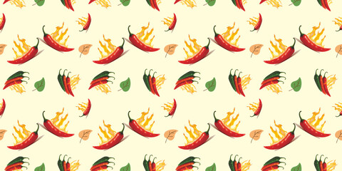 seamless pattern chilli  with fire