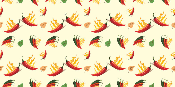 seamless pattern chilli  with fire