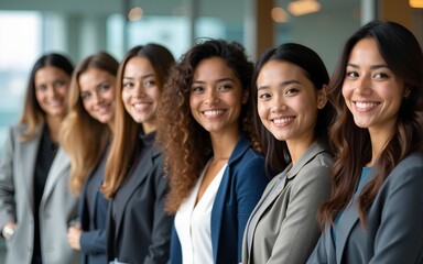 Portrait of standing in row smiling diverse team posing differently looking at camera. Happy young multiethnic corporate staff, bank workers photo shoot, HR agency recruitments. High quality