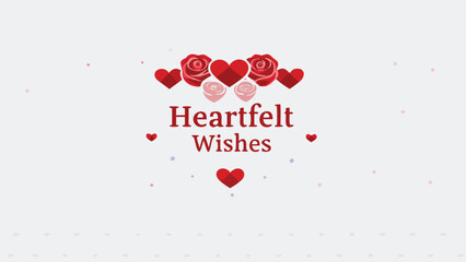 Heartfelt wishes displayed in elegant red text surrounded by romantic red and pink roses and hearts with scattered confetti for a celebratory and loving design