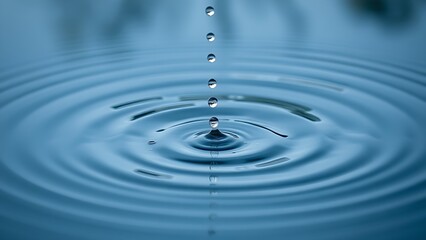 shrinkage. Raindrops creating circular ripples on a calm water surface, serene blue tones. ESG reports, sustainability campaigns, designed for environmental awareness campaigns.