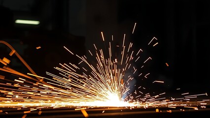 blacksmith. Sparks fly in a dark workshop, creating dramatic trails of light in an industrial setting. safety posters.