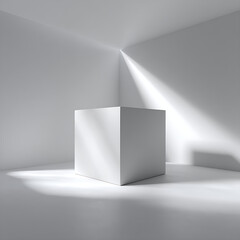 Floating White Cube in Minimal 3D Space with Soft Light
