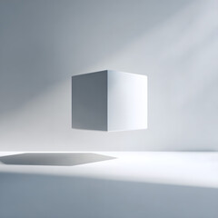 Floating White Cube in Minimal 3D Space with Soft Light