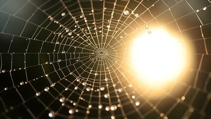 dismembering. A spider web with morning dew drops, backlit by soft sunlight. wildlife magazines, conservation campaigns, designed for eco-tourism storytelling, used by chefs.
