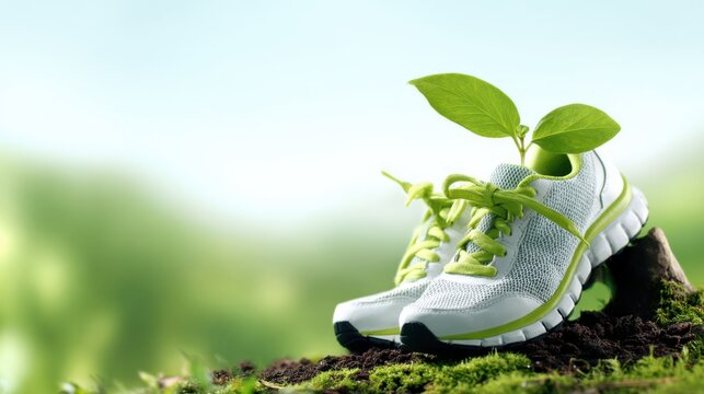 Shoes with green plants inside symbolize eco-friendly lifestyle and sustainability in nature