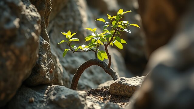 godliness. Young tree growing through rock crevice showing resilience in nature. ESG reports, sustainability campaigns, designed for environmental awareness campaigns, promotes sustainability.