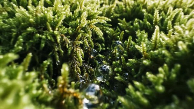 Moss Macro with Water Droplets Close-Up Green Nature Texture