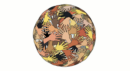 Globe of hands of different skin colors, representing diversity and inclusion.