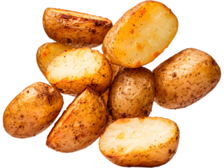 Grilled potato slices isolated on white. Delicious rustic food element for menu, cooking, and organic vegetable designs.