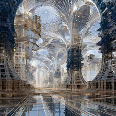 Futuristic Architecture with Organic Structures and Reflections