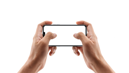 Person holding smartphone horizontally with both hands
