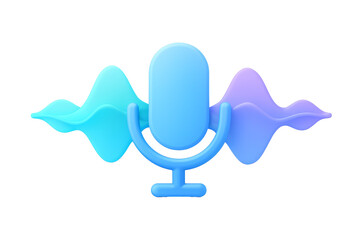 STYLE 3D render, A voice assistant wave icon, flowing audio waves in aqua and lavender tones., isolated on a transparent background