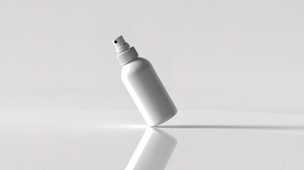 White Spray Bottle Tilted on White Background with Reflection tilted bottle angled bottle