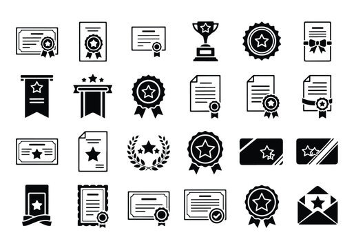 Achievement awards and certificate glyph icons set - Vector icon symbol for website - Icon vector - Blue icon vector -  Flat Design Icon