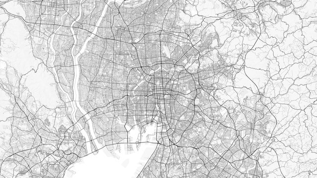 Nagoya City Map. Minimalist black and  white line art poster for printing, wallpaper, wall art, and map  resources for home and office decor