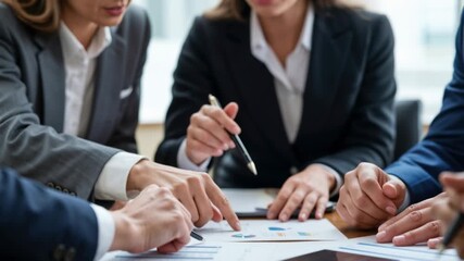 Business diversity team discussing project strategy with documents and charts in modern office. - Powered by Adobe