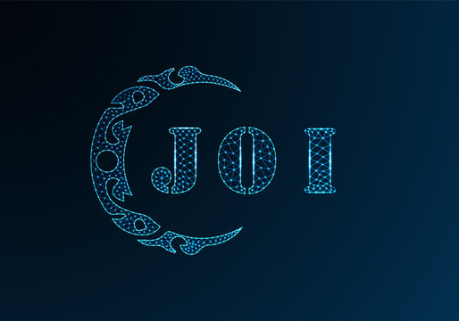 Low poly letter logo JOI design. JOI letter logo low poly vector design on blue color gradient background. JOI logo low poly design