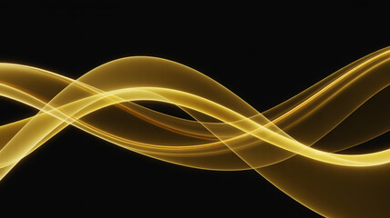 Golden abstract flowing ribbons on a black canvas, ethereal and luminous effect