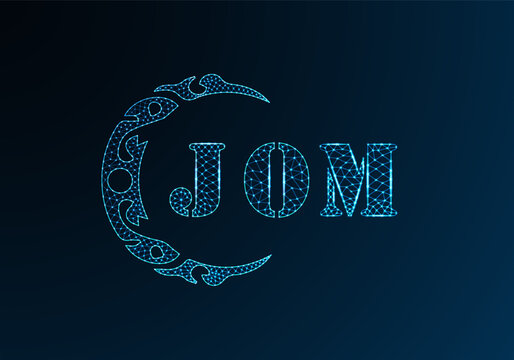 Low poly letter logo JOM design. JOM letter logo low poly vector design on blue color gradient background. JOM logo low poly design