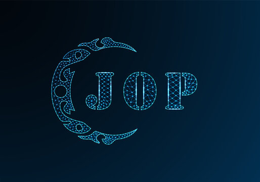Low poly letter logo JOP design. JOP letter logo low poly vector design on blue color gradient background. JOP logo low poly design