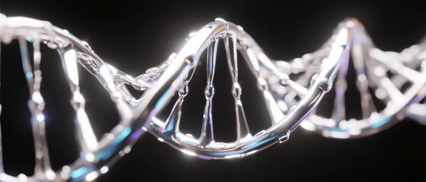 Twisting Formation, Double Helix DNA, Microscopic Realm, Scientific Render, Dark Void, Close-Up Side View, Genetic Blueprint Concept