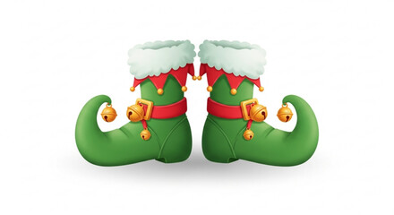 A pair of green elf shoes with bells and buckles, perfect for adding a touch of whimsy to your holiday designs isolated on