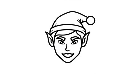 Obraz premium A charming line art illustration of an elfs face wearing a santa hat, perfect for adding a touch of whimsy to your holiday designs