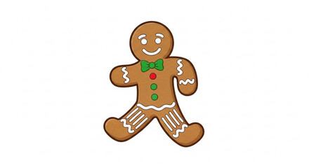 A cheerful gingerbread man with a green bow tie and red buttons, isolated on, is ready to spread holiday cheer and sweeten the festive season