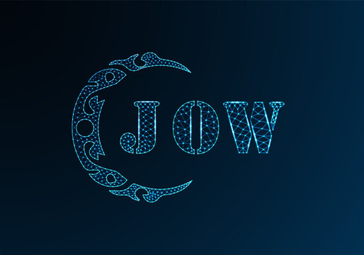 Low poly letter logo JOW design. JOW letter logo low poly vector design on blue color gradient background. JOW logo low poly design