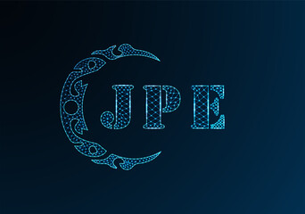 Low poly letter logo JPE design. JPE letter logo low poly vector design on blue color gradient background. JPE logo low poly design
