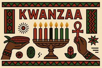 A colorful kinara with seven candles representing the principles of kwanzaa