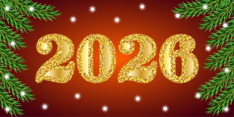 Festive background of the new year 2026. Golden figures in a fluffy outline.